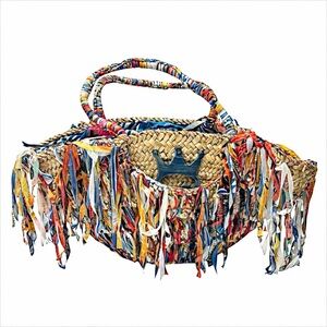 Boho Woven Straw Fringe Tote Bag Colorful Fabric Tassel Beach Handbag